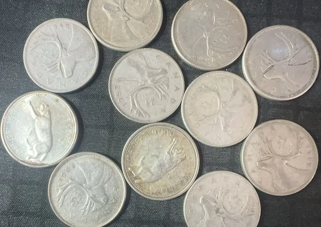 11 Canadian .800 Silver Quarters, 64g Total Metal Weight