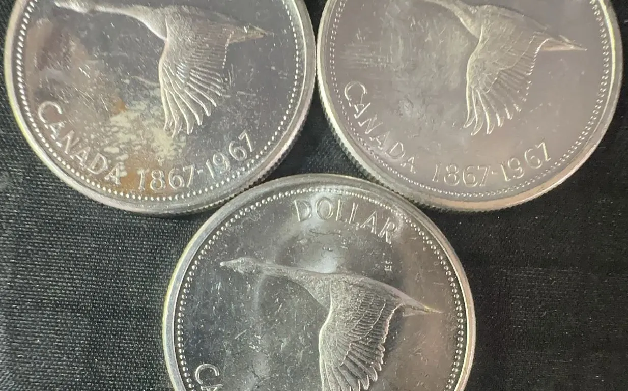 3 .800 Silver 1967 Canada Centennial Dollars, 70g Total