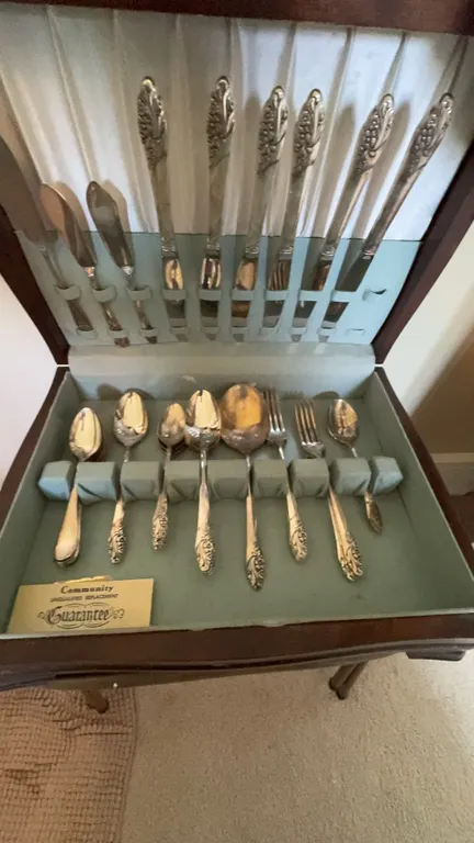 Community Silverplate Flatware Set in Wooden Case