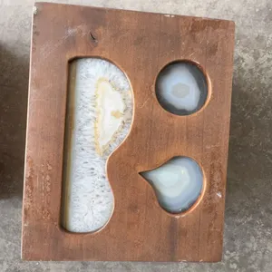 Wooden Decorative urn With Agate and Quartz Inlays