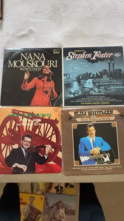 4 Vinyl Records: Nana Mouskouri, Stephen Foster, Slim Whitman, Sutton Pariners