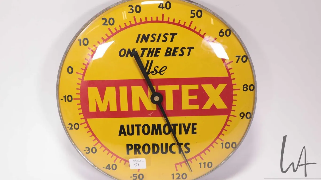 Vintage Mintex Automotive Products 12" diameter temperature gauge