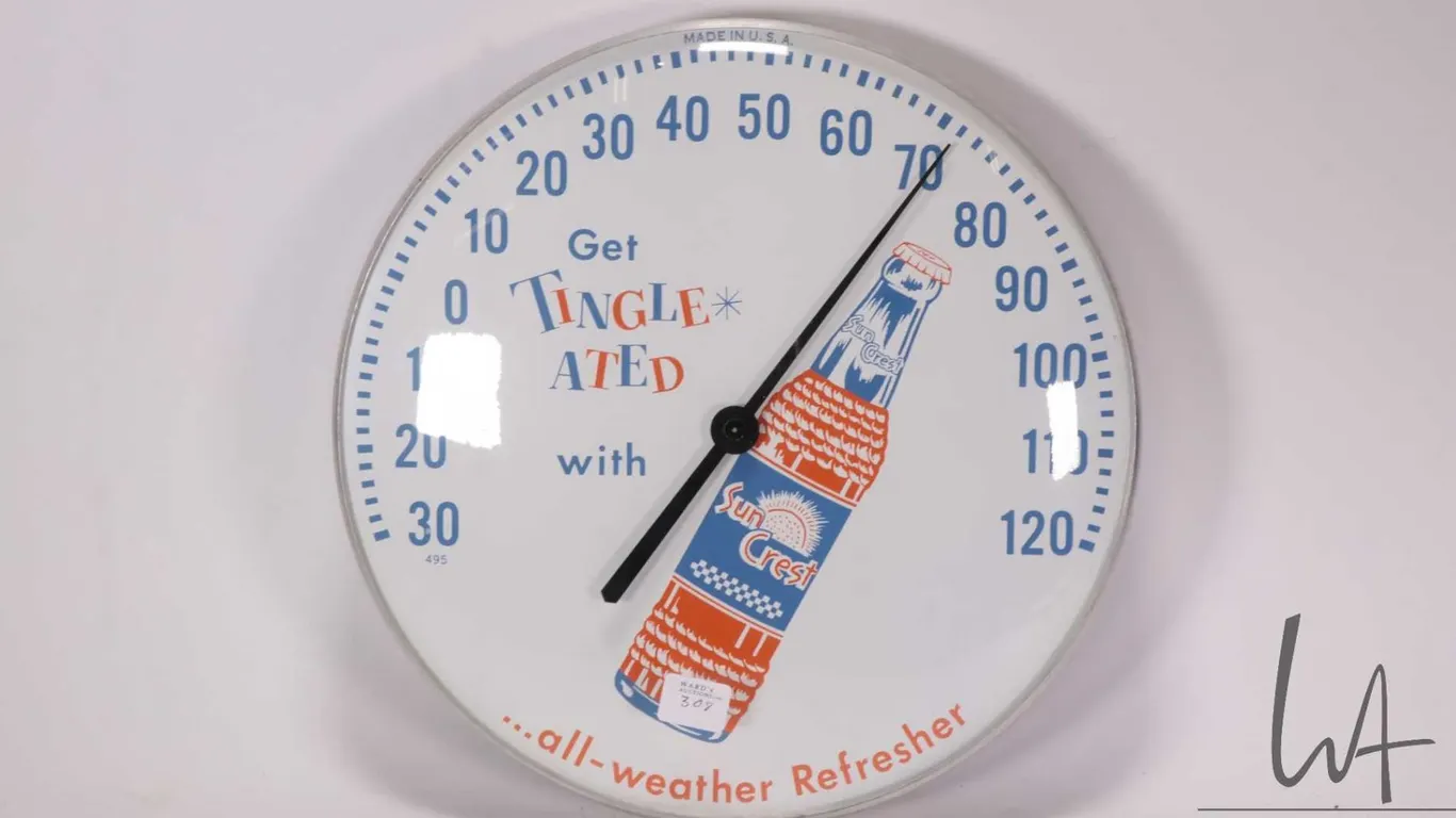 Vintage "Sun Crest" 12" round wall mount thermometer