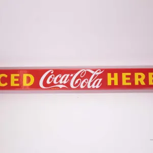 Vintage metal and porcelain " Iced Coca-Cola Here" 31 1/2"L X 3" W