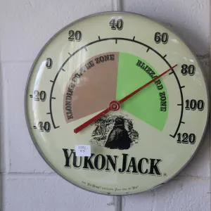 Vintage Yukon Jack thermometer marked The Tru Temp original Jumbo Dial by TCA, 12" in diameter