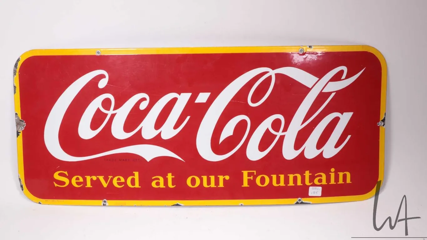 Vintage metal and porcelain "Coca-Cola" wall sign dated 1947, 12-1/4" x 29-1/4"