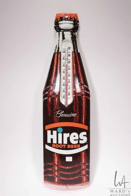 Vintage metal and porcelain "Hires" wall mount thermometer, 28" x 7-3/4"