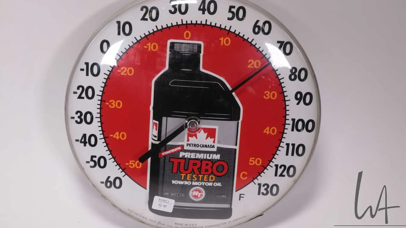 Vintage PetroCanada Premium Turbo Motor Oil12" diameter temperature gauge