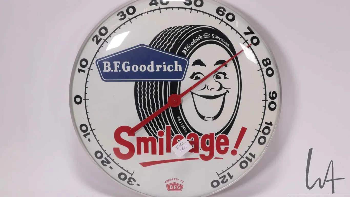 Vintage BF Goodrich Smileage 12" diameter temperature gauge