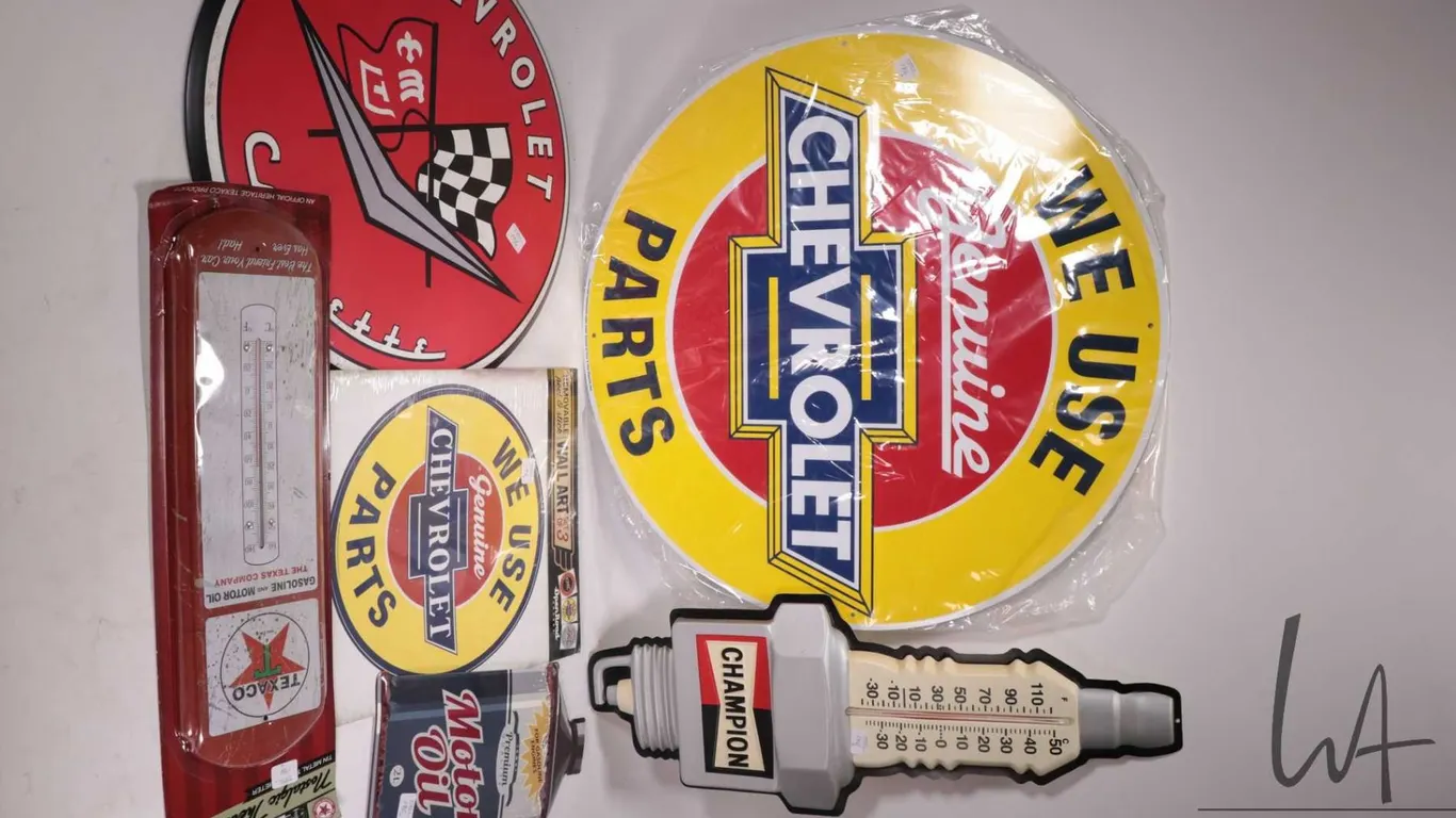 6 reproduction metal wall signs, various themes and sizes