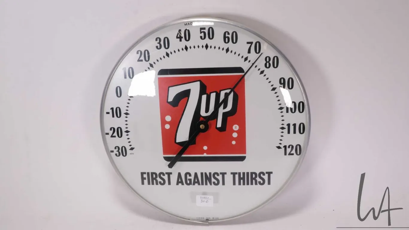 Vintage "7-Up" 12" round wall mount thermometer