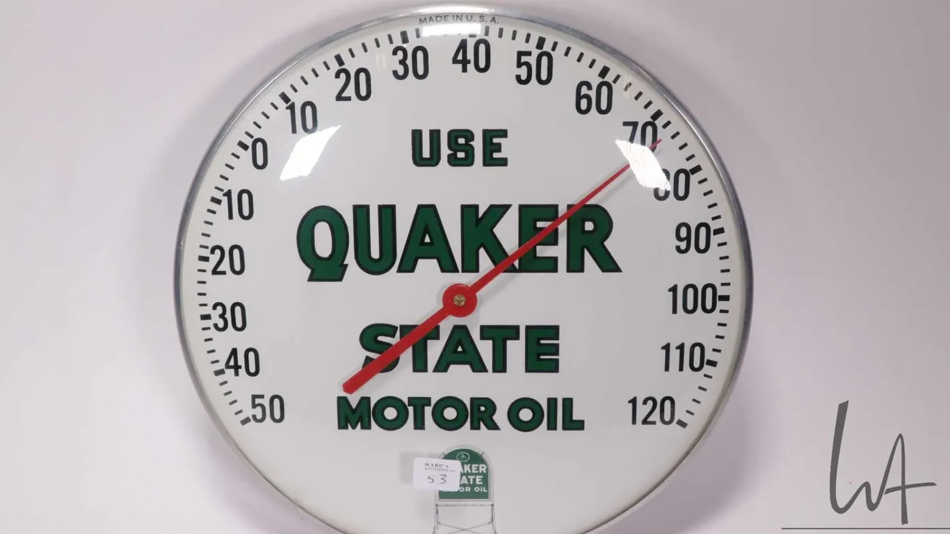 Vintage Quaker State Motor Oil 12" diameter temperature gauge