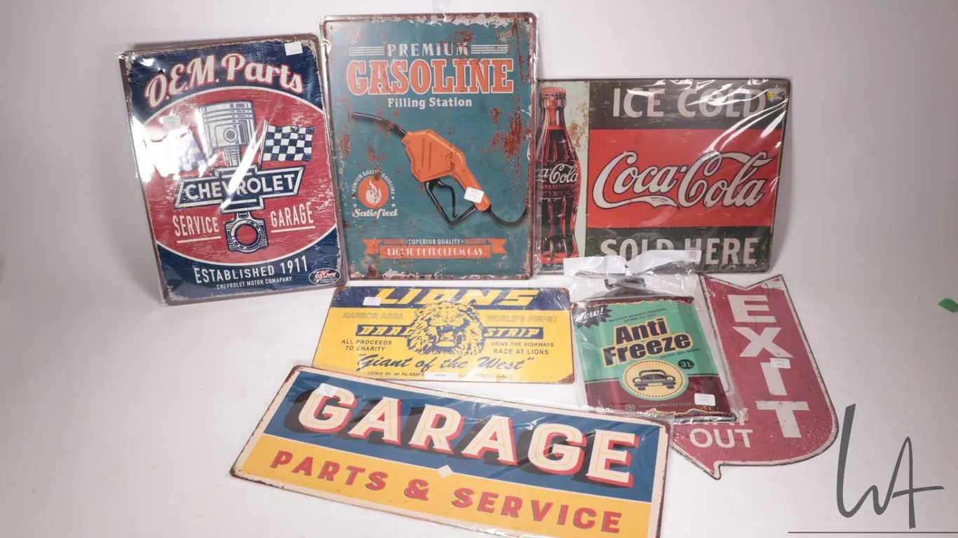 7 reproduction metal wall signs, various themes and sizes