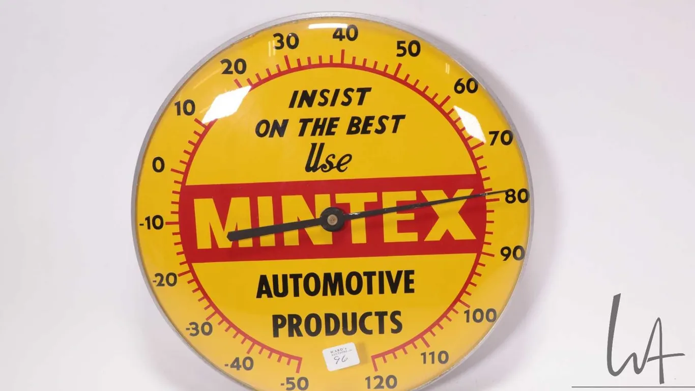 Vintage Mintex Automotive Products 12" diameter temperature gauge