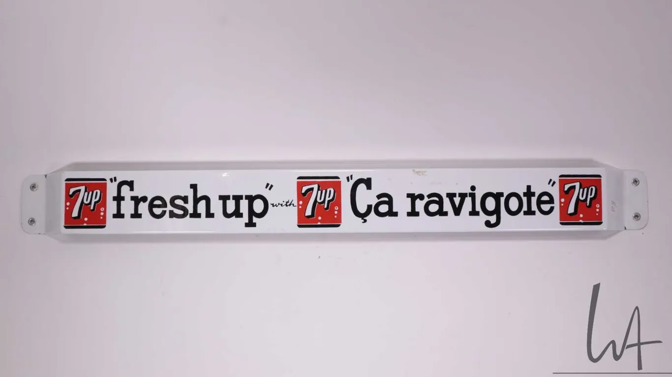 Vintage metal and porcelain "Fresh-up with 7UP" 31 1/2" L X 3" W
