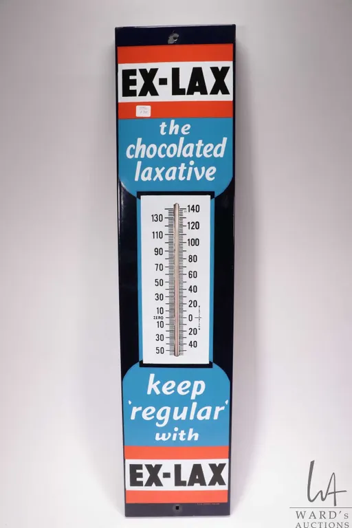 Vintage metal and porcelain "Ex-Lax" wall mount thermometer 36" x 8-1/4"