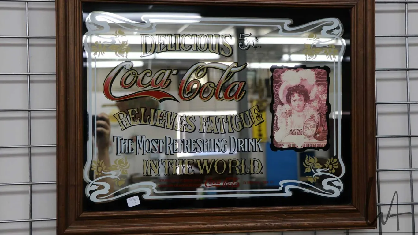 Framed Coca-cola advertising mirror 21"H X 27 1/2" W