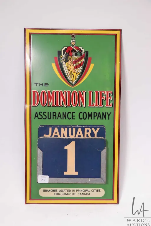 Vintage The Dominion Life Assurance Company tin plate calendar