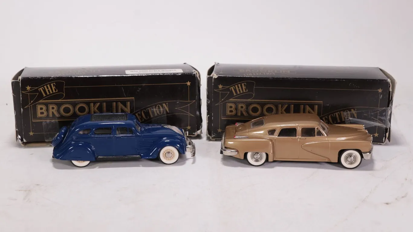 2 Brooklin 1:43 scale die cast models including 1948 Tucker Torpedo and a 1934 Chrysler Air-Flow 4 d