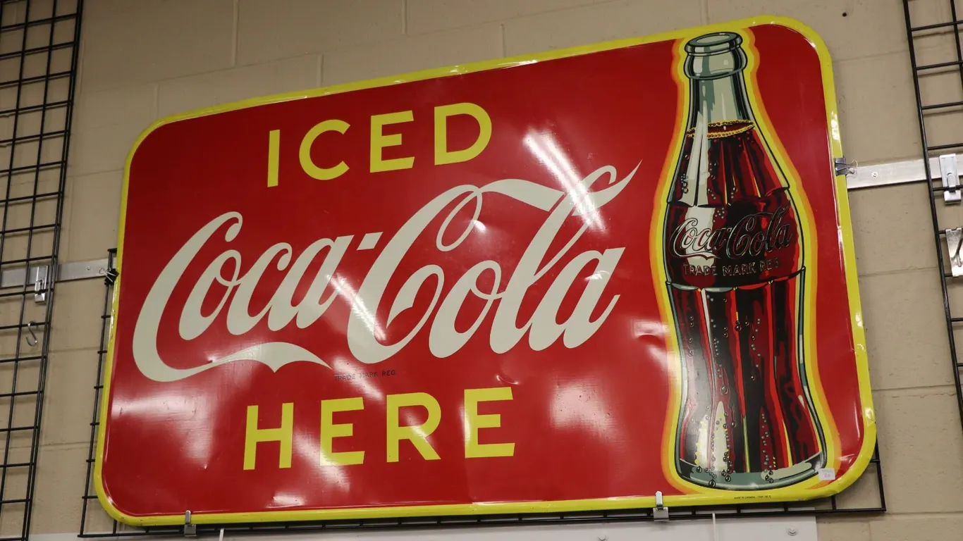 Large Vintage metal and porcelain "Coca-Cola" dated 1949, 35" tall x 59-1/2" wide