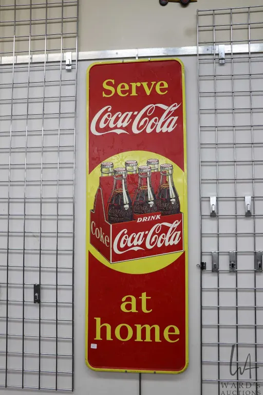 Vintage metal and porcelain Coca-Cola sign marked Made in Canada 1951, 53 1/4" H X 17 1/4"
