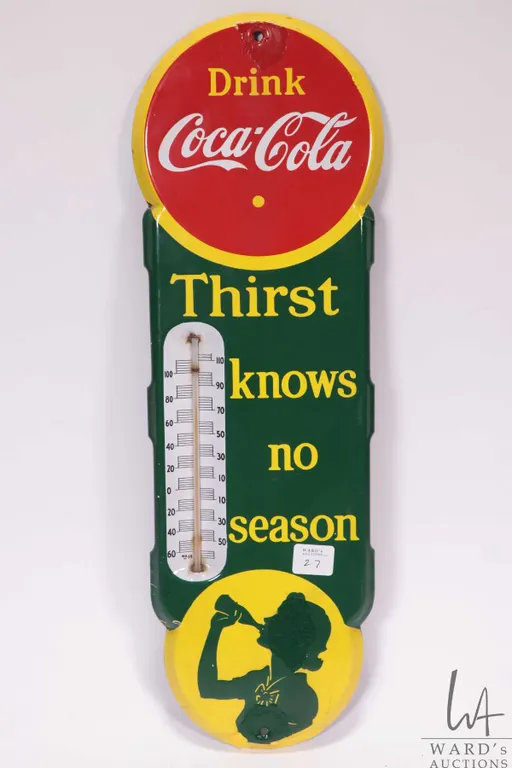 Vintage metal and porcelain Coca-Cola thermometer (fahrenheit) 18" H X 5 1/2"