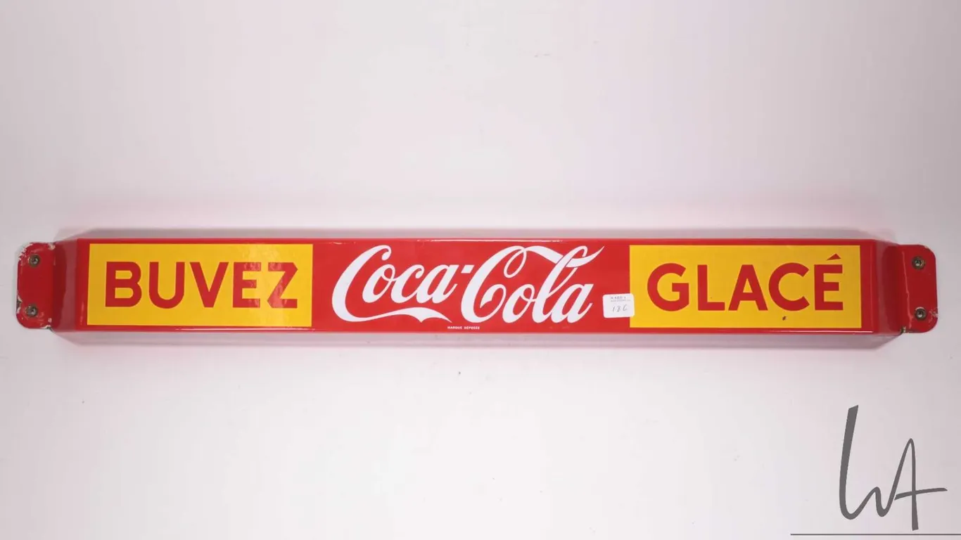 Vintage metal and porcelain "Coca-Cola" door push made in Canada, 31-1/2" x 3"