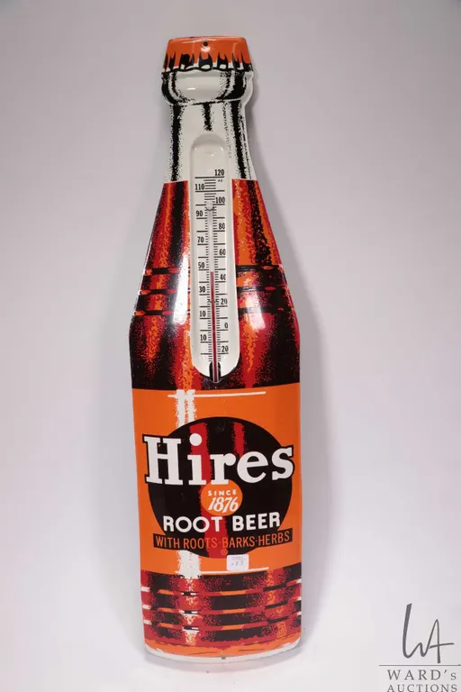 Vintage metal and porcelain "Hires" wall mount thermometer, 28" x 7-3/4"