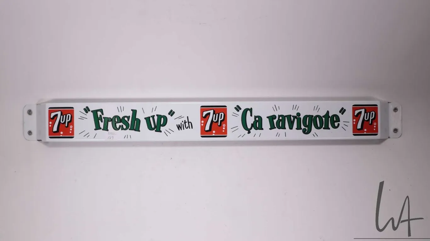Vintage metal and porcelain "7-Up" door push 3" x 31-1/2"