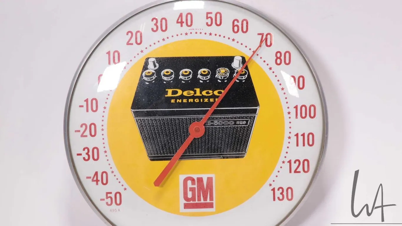 Vintage Delco Energizer GM 12" diameter temperature gauge