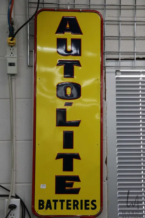 Vintage metal and porcelain Auto-Lite Batteries advertising sign, 39" H X 13" W