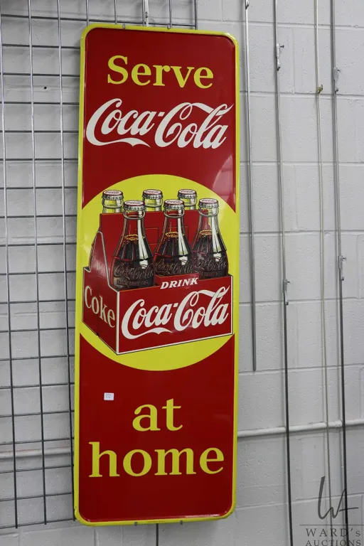 Vintage metal and porcelain Coca-Cola sign marked Made in Canada 1951, 53 1/4" H X 17 1/4"