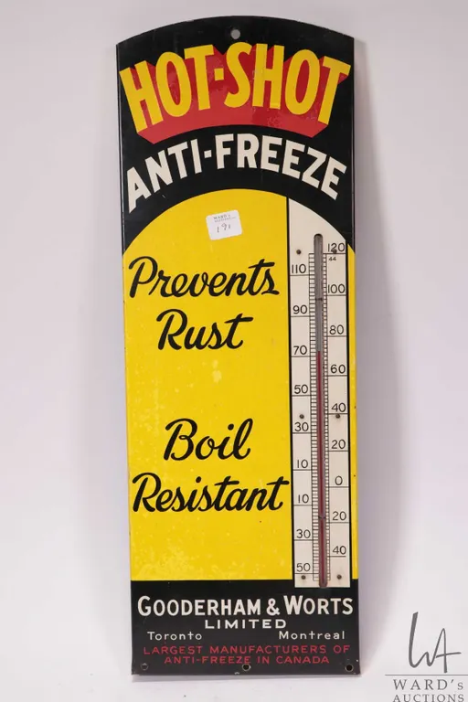 Vintage metal and porcelain "Hot-Shot" wall mount thermometer, 20" x 7-1/2"