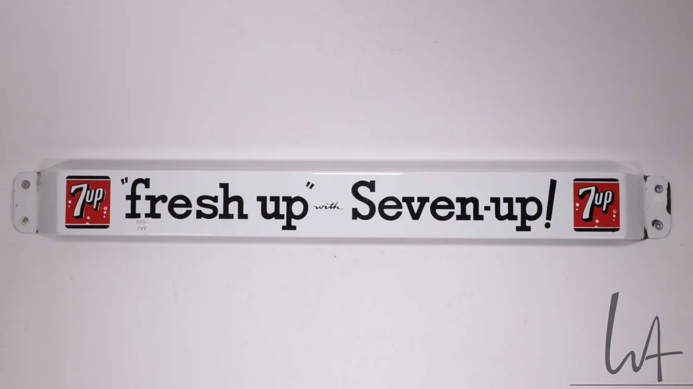 Vintage metal and porcelain "7-Up" door push 3" x 31-1/2"