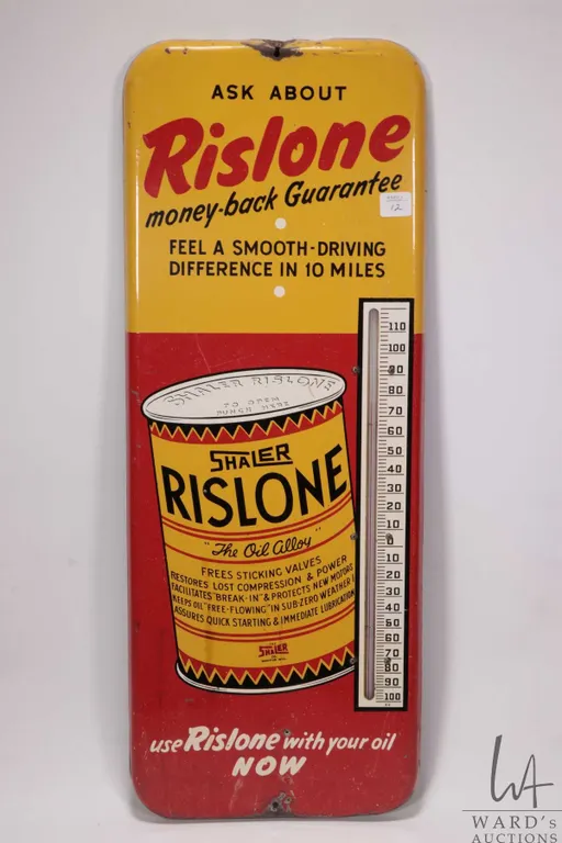 Vintage metal and porcelain Rislone Motor Oil thermometer (fahrenheit) 25 1/4" H X 10" W