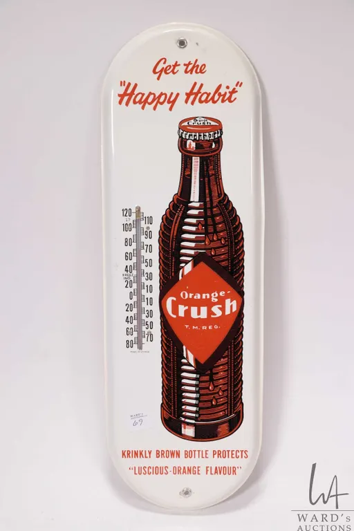 Vintage Orange Crush 19" X 6.5" temperature gauge