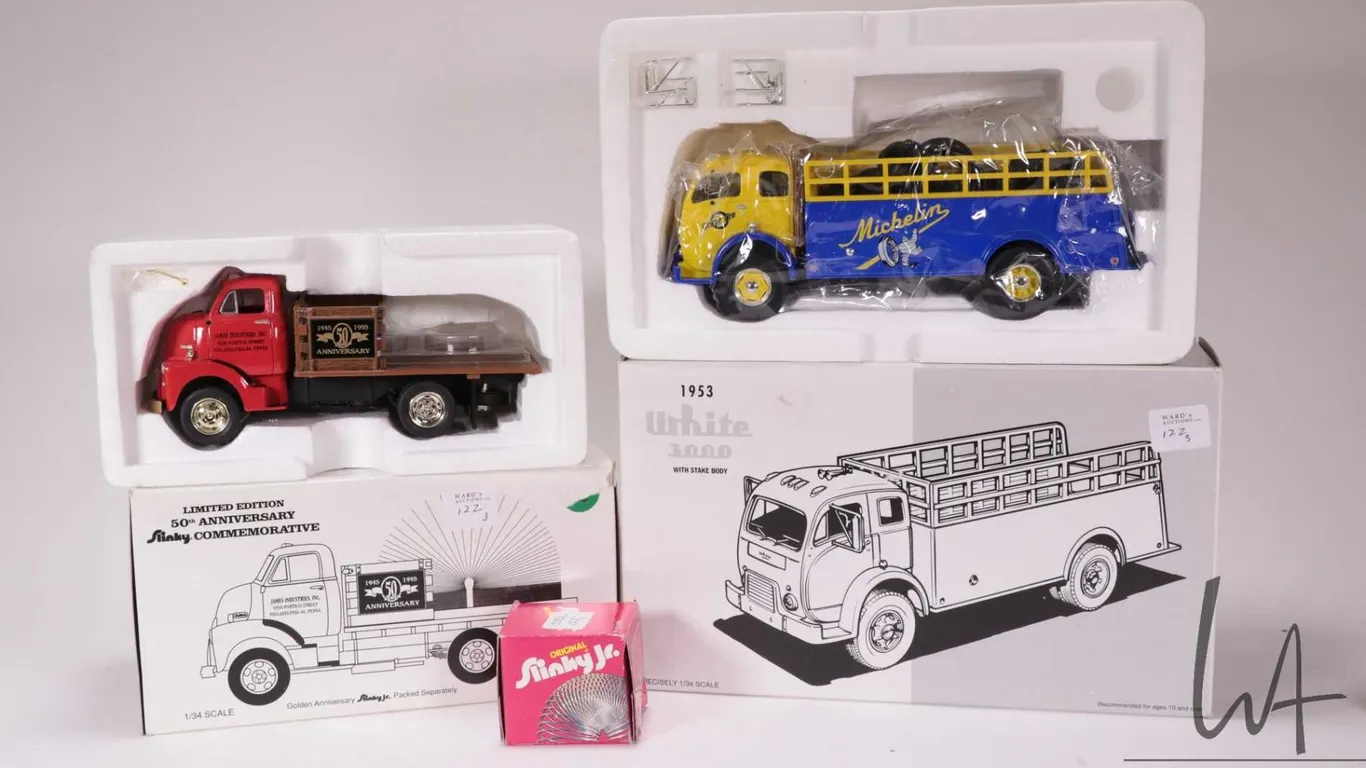 Two1st Gear 1:34 scale die cast vehicles including 1953 White 3000 Stake Body Truck and a 50 Year An