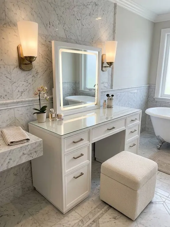 White Vanity Table With Lighted Mirror