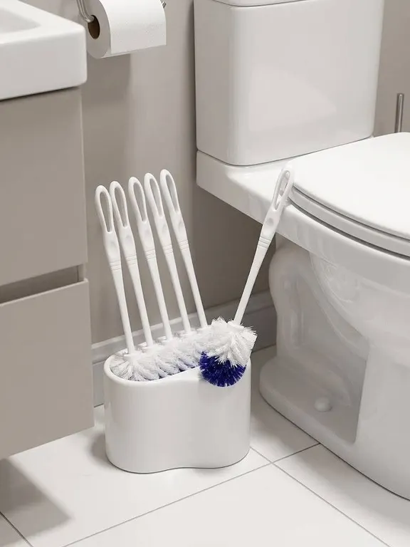 6 White and Blue Toilet Brushes