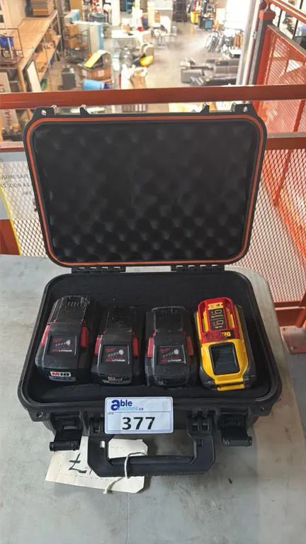 ASSORTED POWER TOOL BATTERIES IN A PLASTIC HARD CASE MILWAUKEE & DEWALT