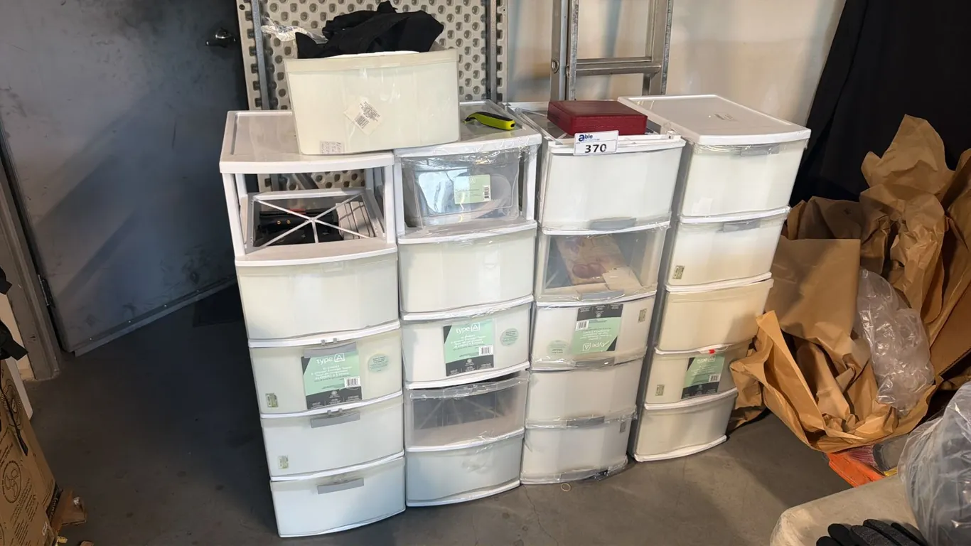 PLASTIC STORAGE CUBBIES WITH ASSORTED CONTENTS *MUST TAKE ALL*