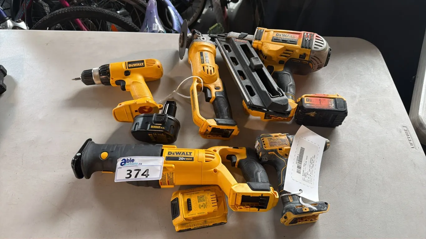 ASSORTED DEWALT POWER TOOLS WITH ASSORTED DEWALT BATTERIES