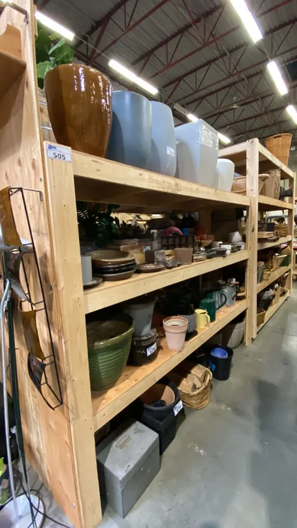 GROUP OF 4 WOODEN SHELVING UNITS - EACH UNIT MEASURES APPROX. 8FT X 2FT X 6FT HIGH