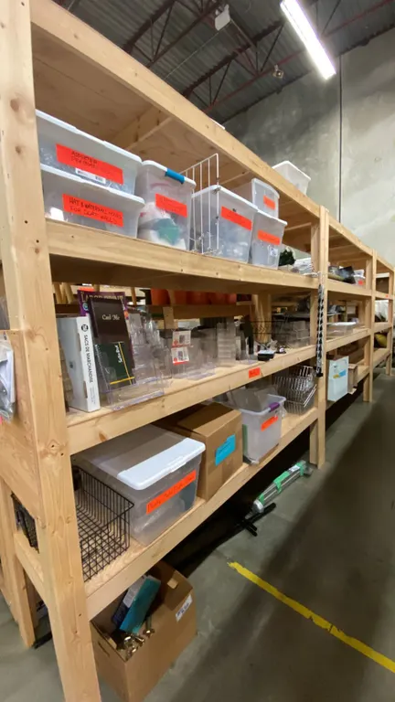 7 SHELVES OF ASSORTED ITEMS - DISPLAY STANDS, SHELVES, VENTS AND MORE