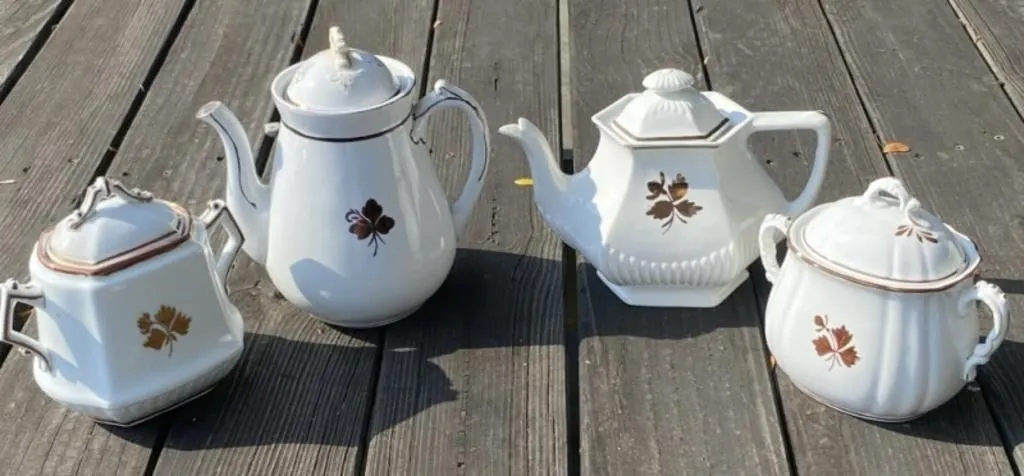 Ironstone Tea Leaf Teapots, Lidded Jars