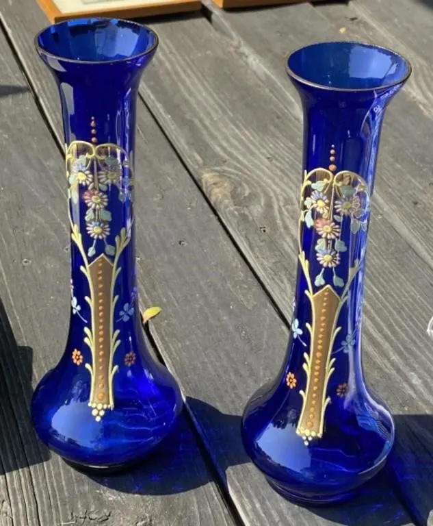 2 - Enameled Floral Vases