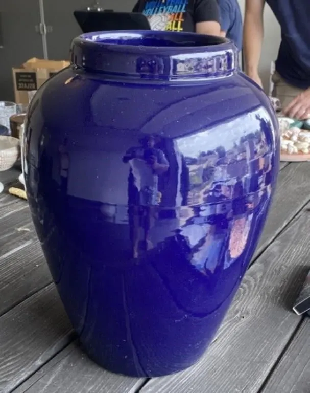 18" Blue Stoneware Vase