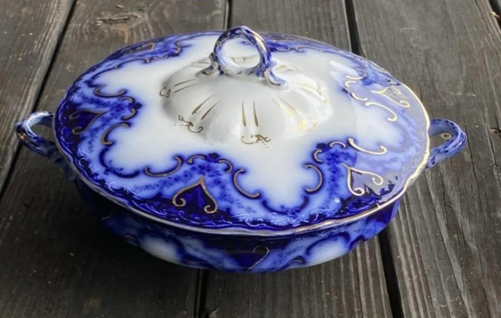 Flow Blue Dish with Lid