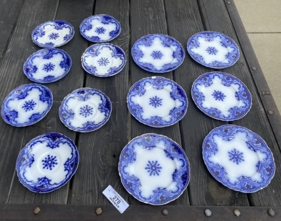 Flow Blue Saucers and Dessert Plates