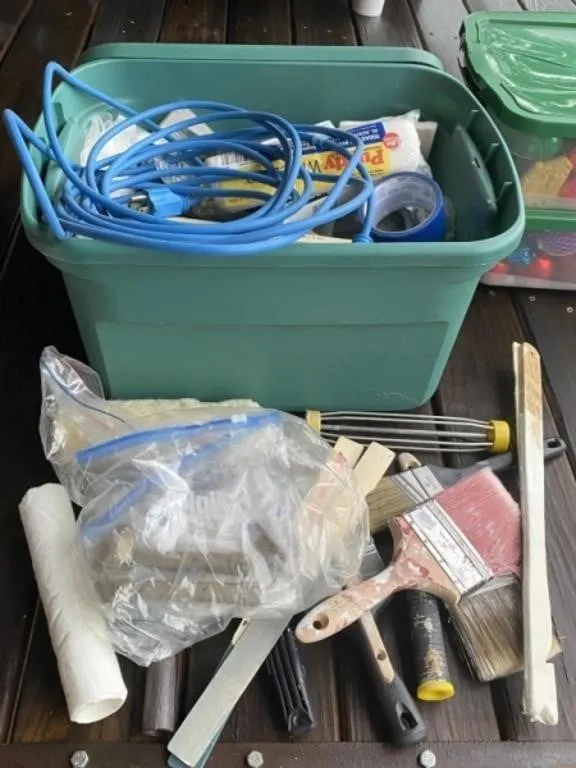 Tote w/ Lid Full Painting/Garage Items